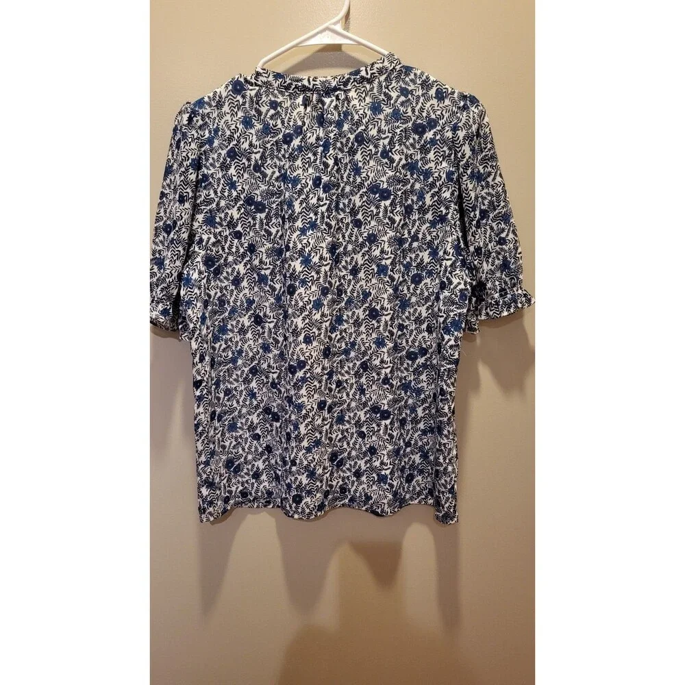 J.Crew Women Small Blue Floral Ruffle Blouse Puff Sleeve Button Front Cottagecor